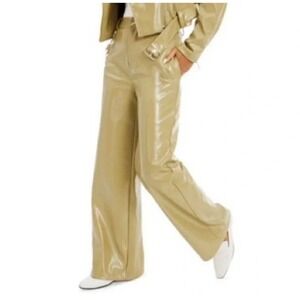 Danielle Bernstein Womens Faux Leather Wide Leg Leather Pants Green Size 6